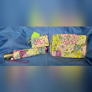 Vera Bradley Watercolor NWT Zip ID Case Umbrella Petite Chain Bag Purse Retired